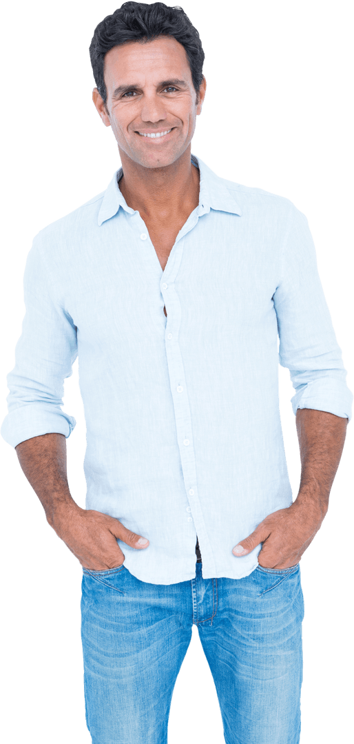 Confident Smiling Man in Casual Outfit on Transparent Background