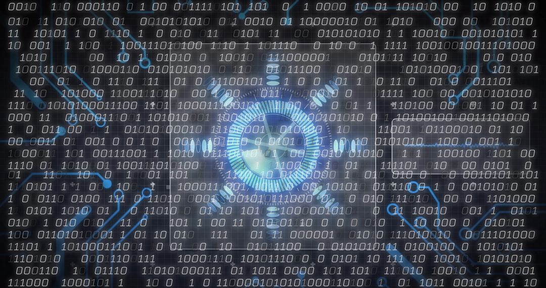 Cybersecurity Digital Hub with Futuristic Binary Code Background