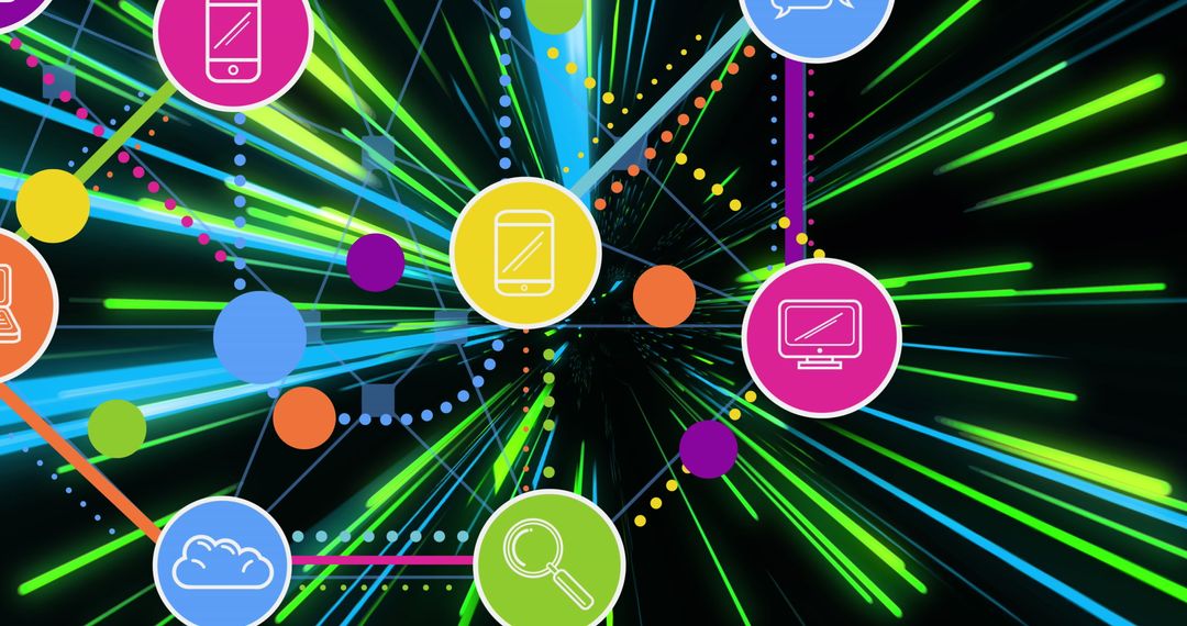 Digital Abstract Network with Technology Icons