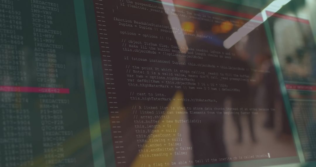Futuristic Transparent Screen Displaying Code in Modern Office