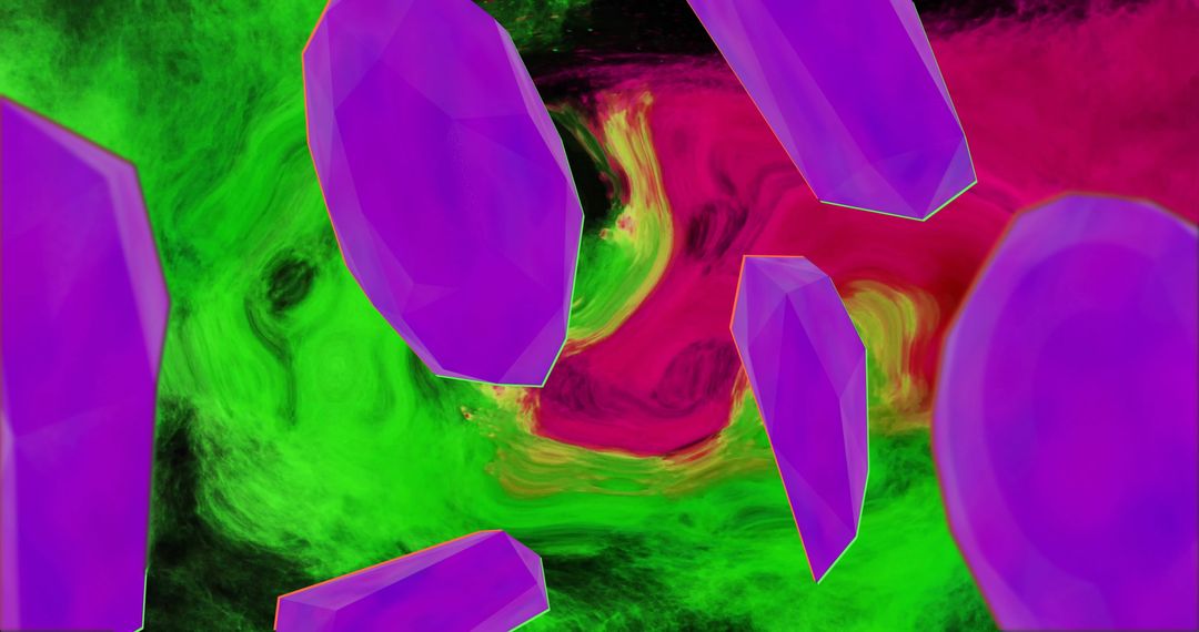 Vibrant Abstract Purple Crystals on Swirling Colorful Background