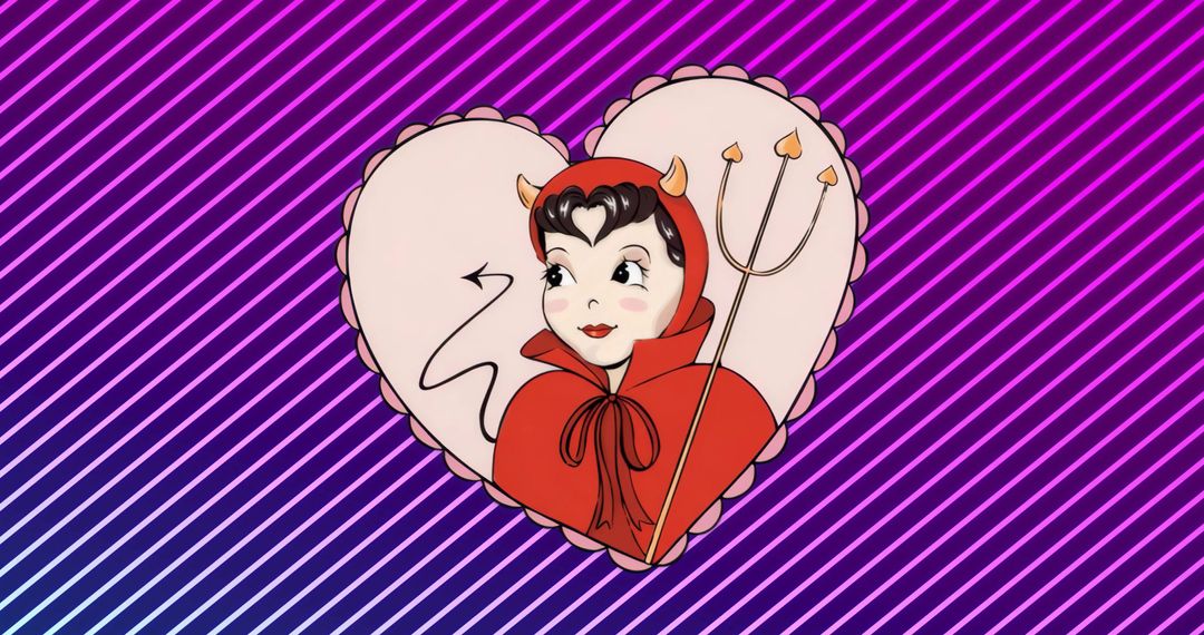 Devil Character Illustration with Heart-Edged Trident
