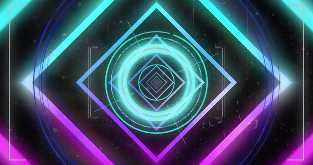 Abstract Digital Network with Neon Geometric Shapes