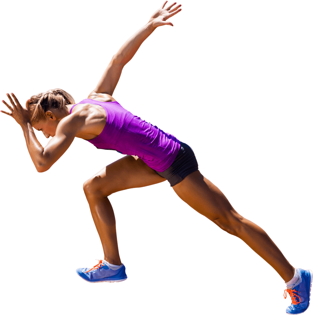 Determined Female Runner Ready to Race on Transparent Background