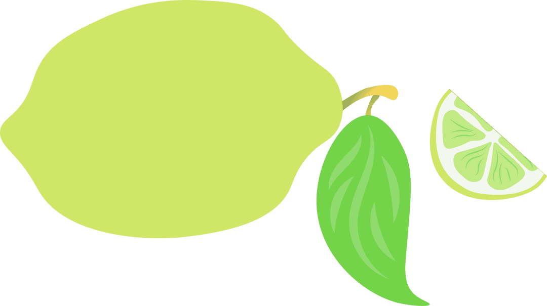 Transparent Lemon Illustration with Leaf and Wedge Slice