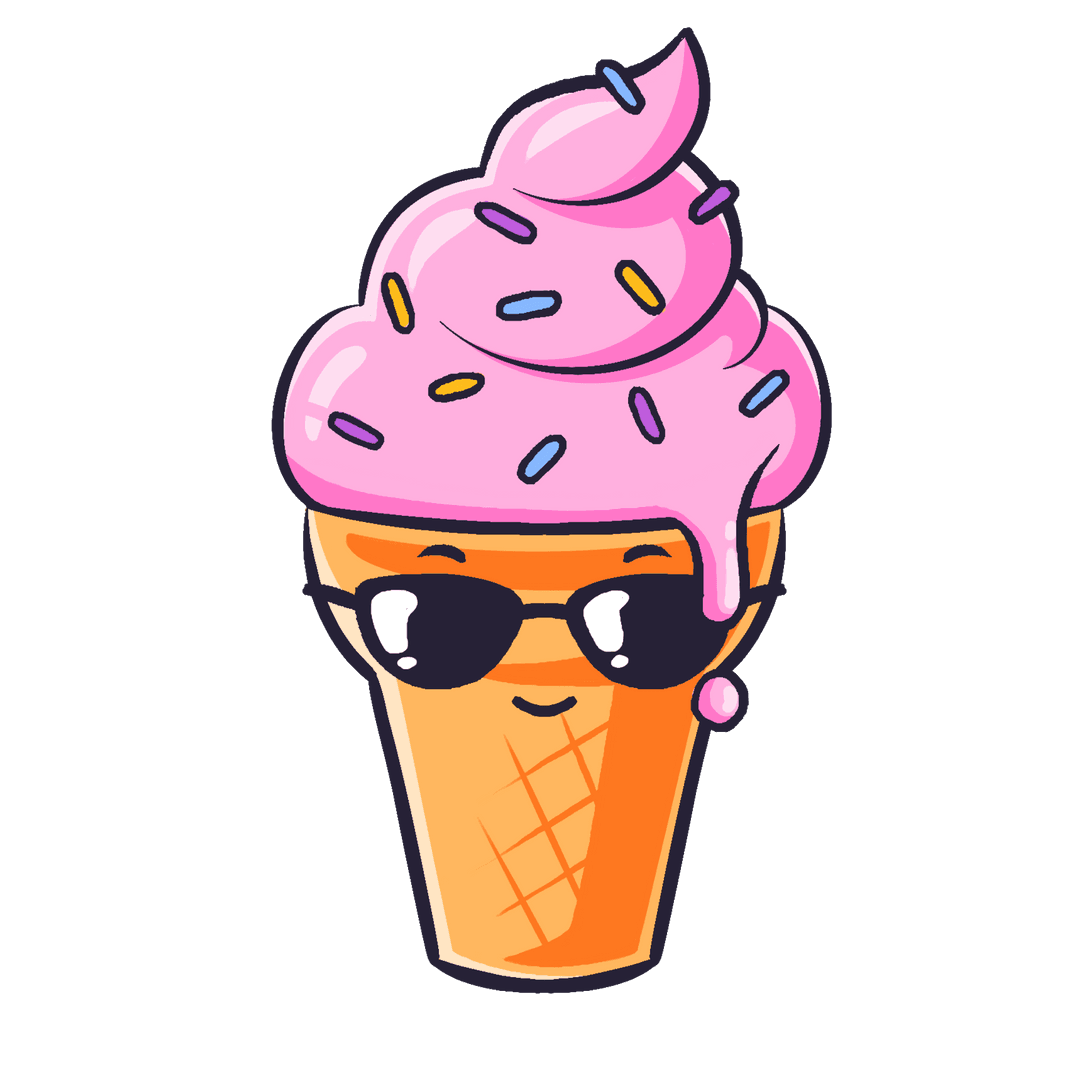 Whimsical Ice Cream Cone Emoji Wearing Sunglasses on Transparent Background