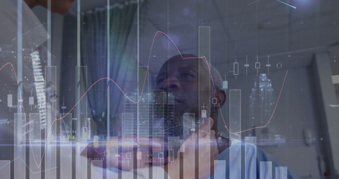 Doctor Examining Patient with Healthcare Data Overlay