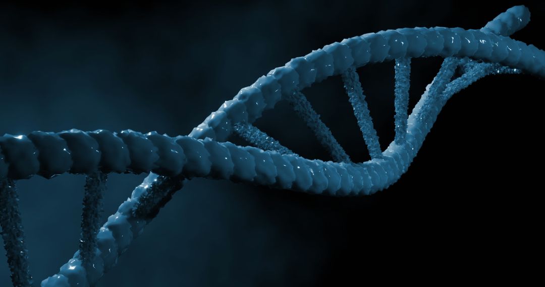Close-Up Blue DNA Helix on Dark Background