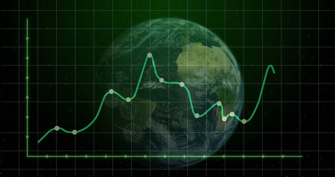 Dynamic Line Graph Overlaying Globe in Virtual Digital Interface
