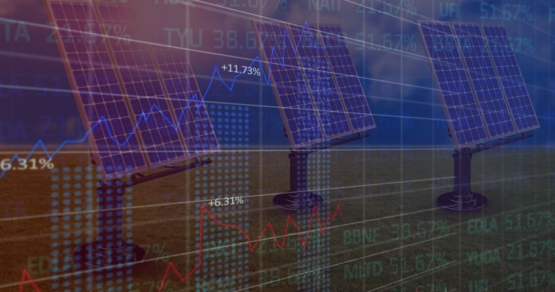 Solar Panels with Financial Data Overlay Energy Investment Concept