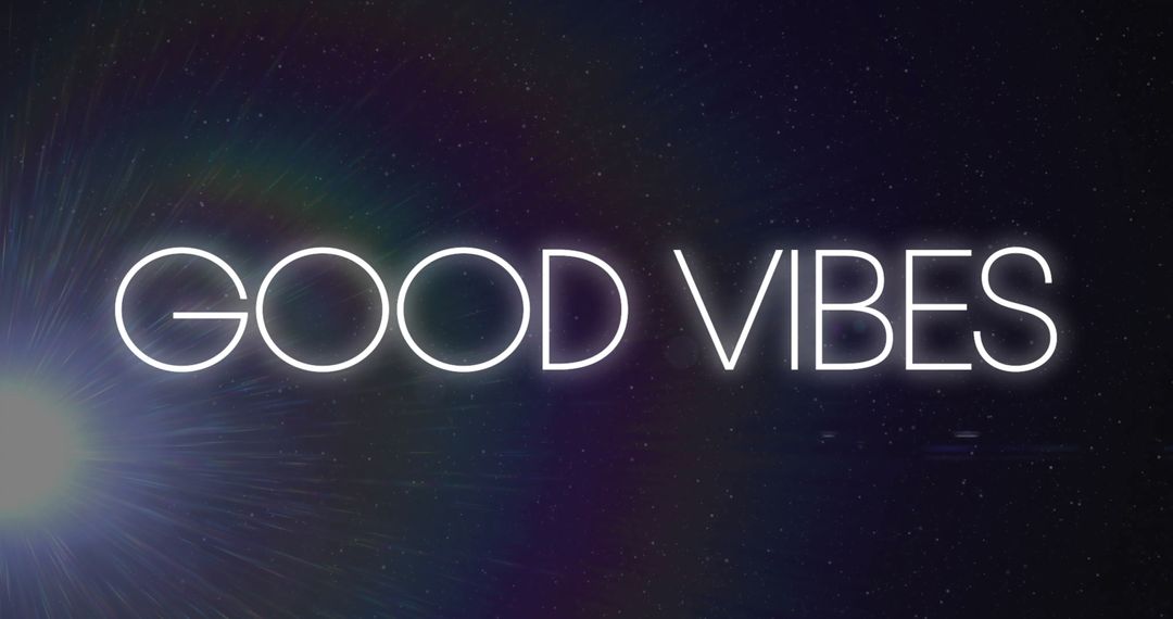 Glowing Neon GOOD VIBES Text on Cosmic Background