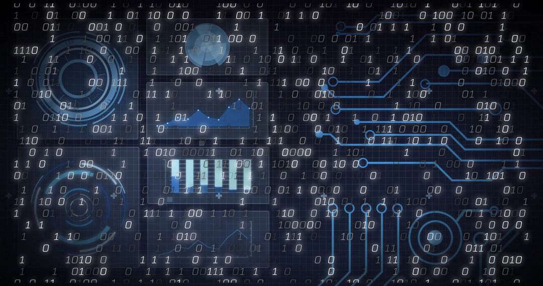 Futuristic Interface with Binary Code and Circuit Elements