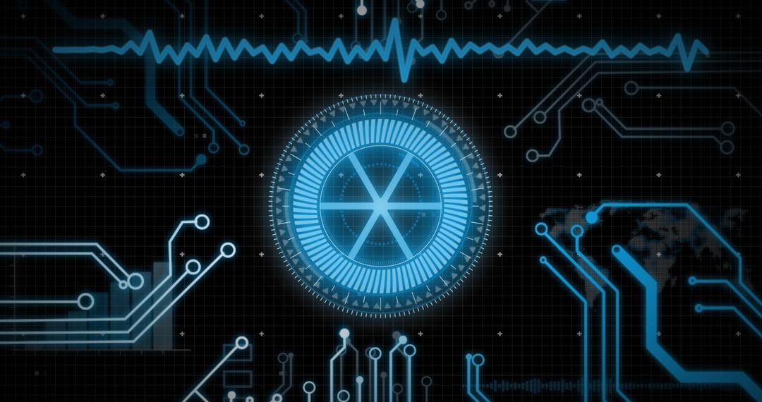 Futuristic Digital Interface with Blue Circular Scanner Graphic