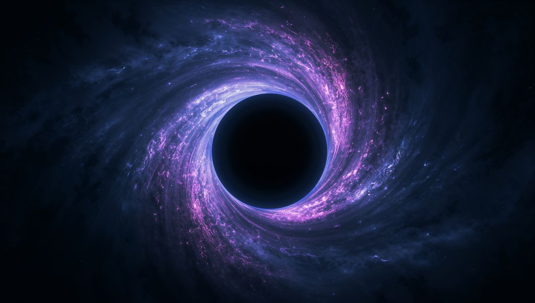 Dynamic Black Hole in Space with Twilight Nebula and Stars