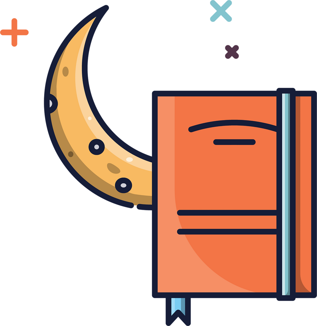 Colorful Book and Moon Illustration on Transparent Background - Download Free Stock Images Pikwizard.com