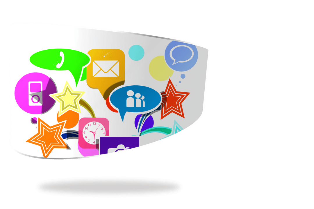 Transparent Abstract Screen Displaying Colorful App Icons