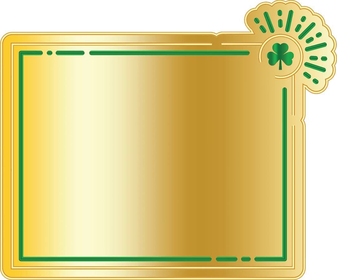 Elegant Transparent Gold Plate with Clover and Green Frame