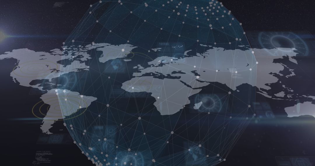Global Data Network Overlaying World Map Background