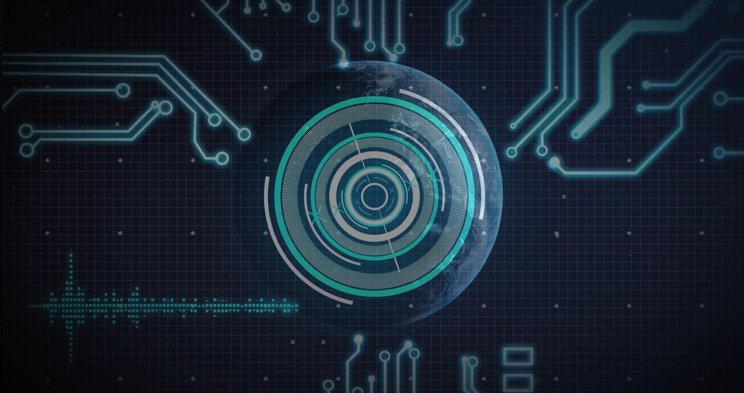 Futuristic Globe with Digital Circuitry and HUD Interface