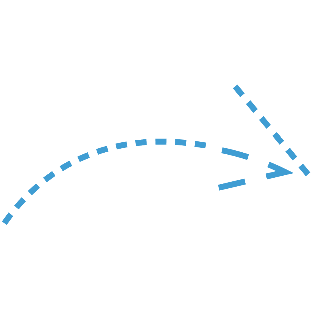 Blue Curved Dashed Arrow on Transparent Background