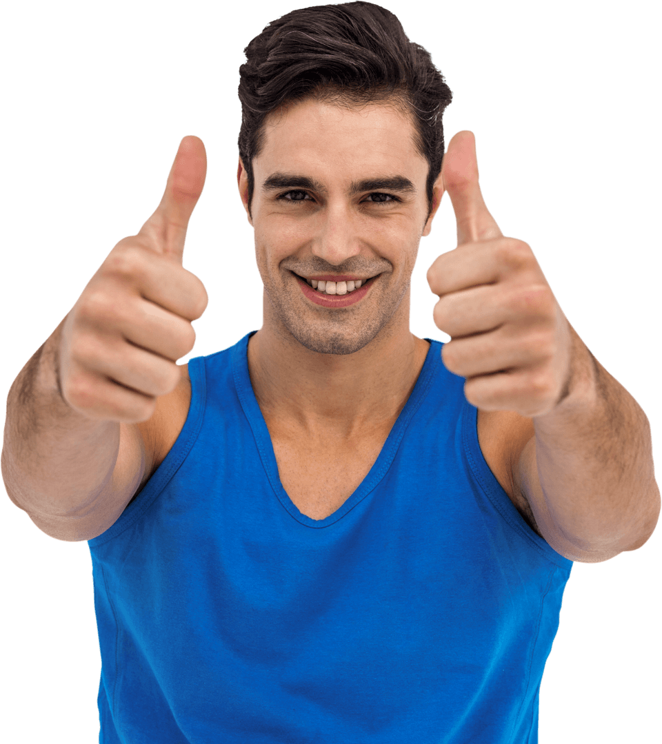 Smiling Athletic Man Giving Thumbs Up on Transparent Background