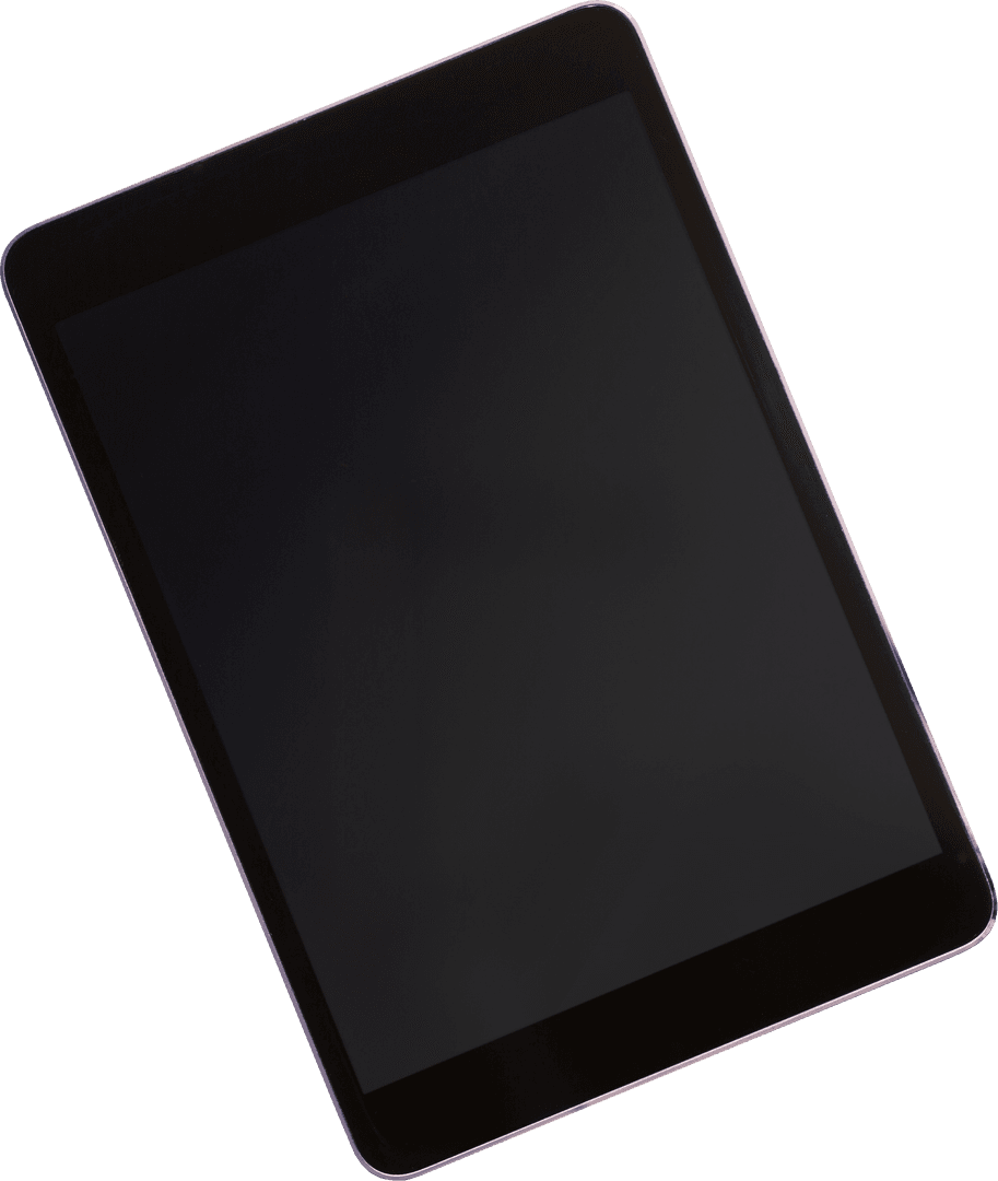 Black Tablet Showing Empty Screen on Transparent Background