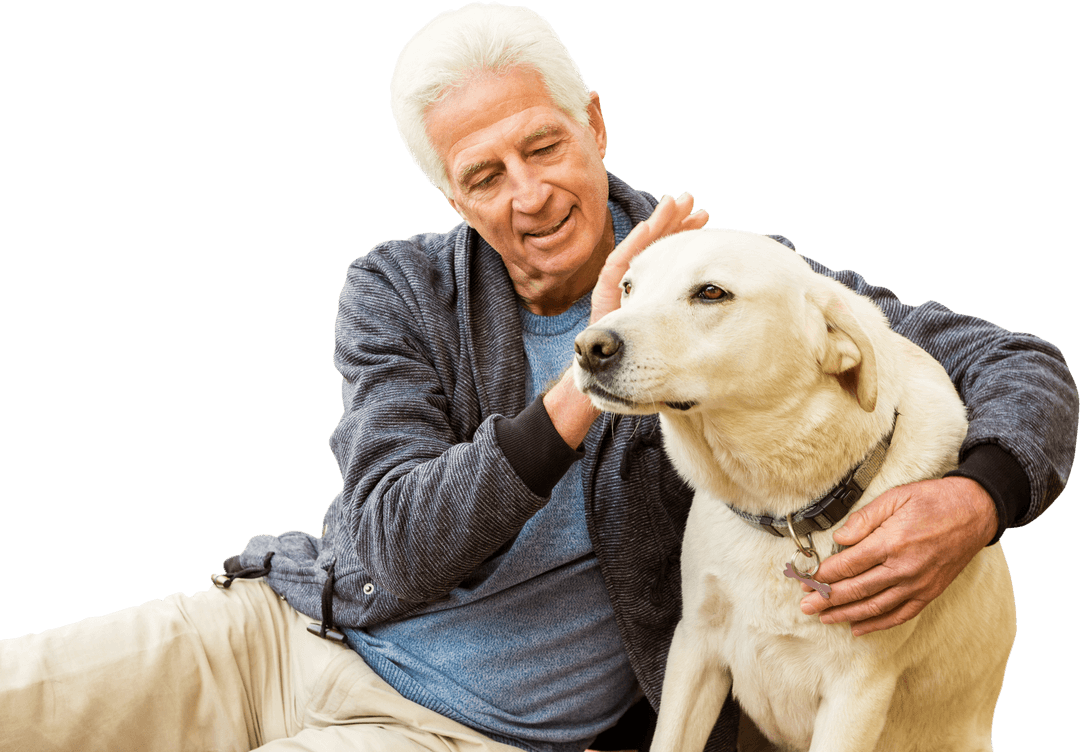 Elderly Man Enjoying Moment with Dog Transparent Background