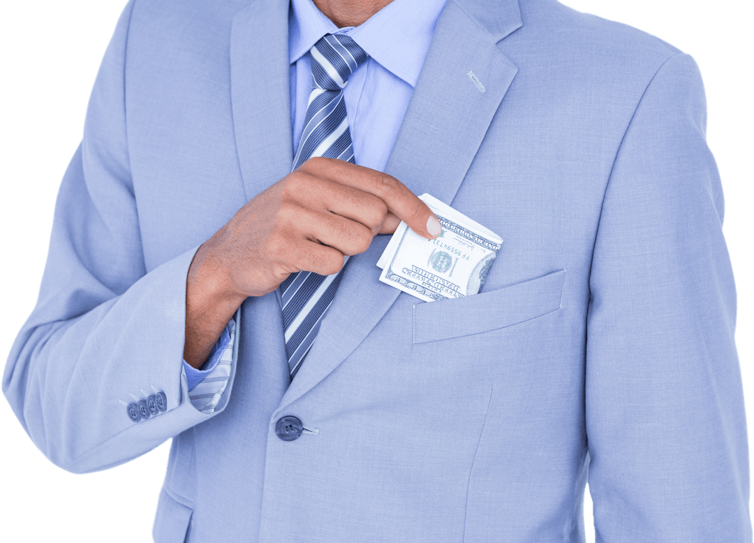 Businessman Keeping Cash in Pocket With Transparent Background