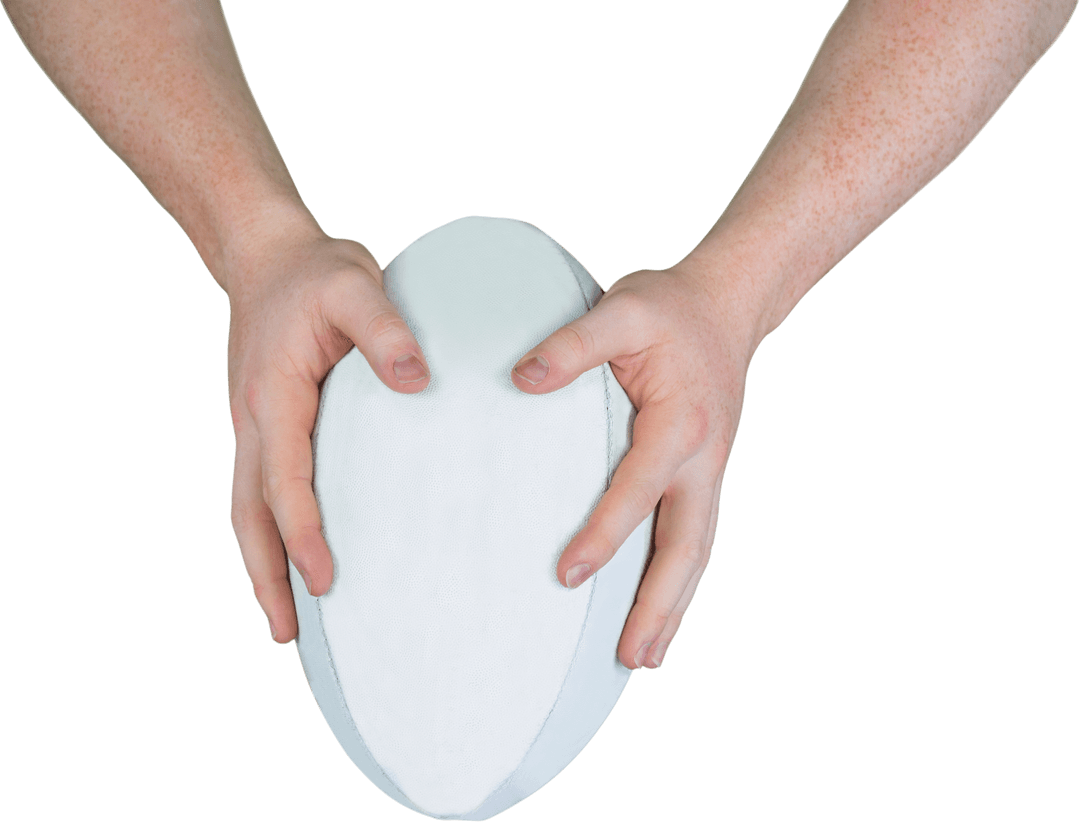Hands Holding Rugby Ball Isolated on Transparent Background