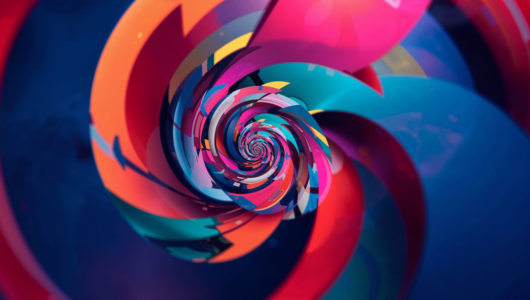 Vibrant Spiral Vortex of Glossy Neon Ribbons Rotating in 3D Depth and Motion