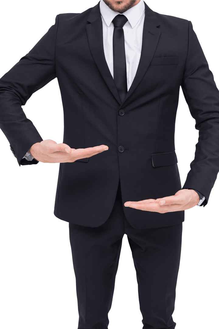 Transparent Businessman Presenting with Gestures in Formal Suit