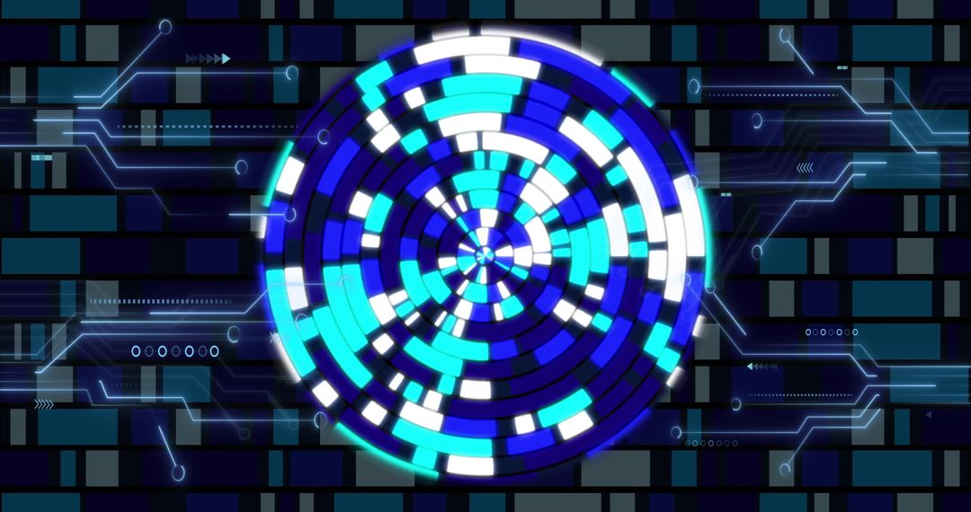 Futuristic Segmented Data Wheel on Digital Grid Interface