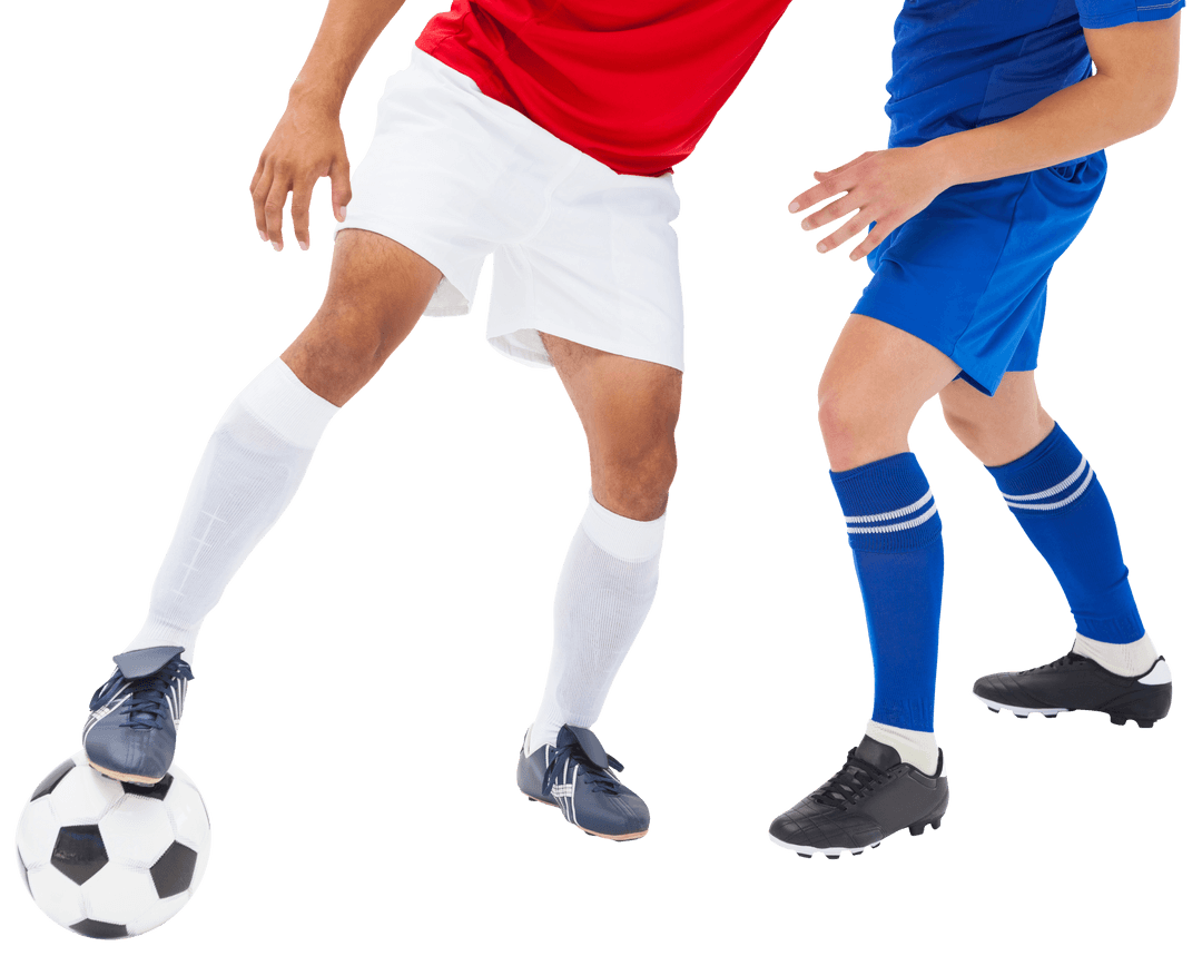 Transparent Action Packed Soccer Players in Tackle Motion