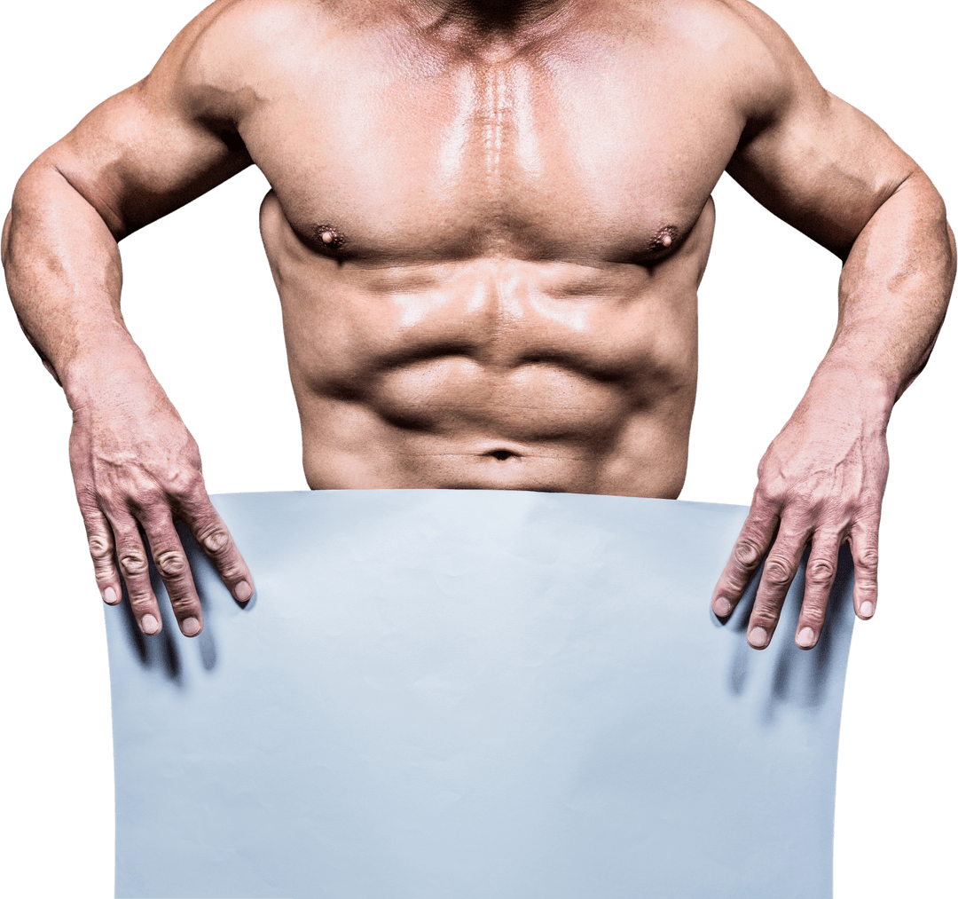 Transparent Muscular Man Holding Blank Place for Text