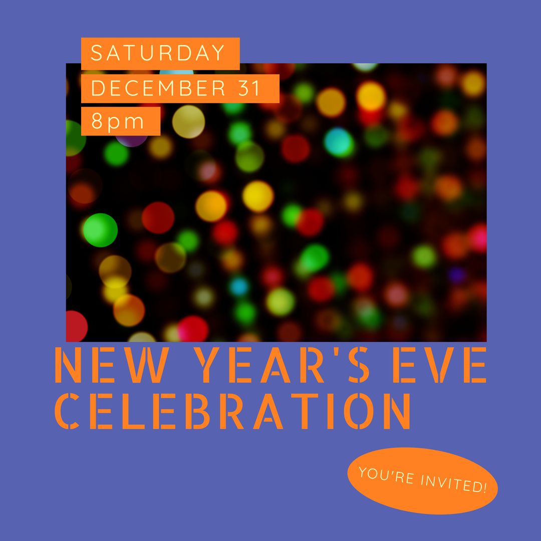 Vibrant New Year's Eve Celebration Flyer with Bokeh Lights