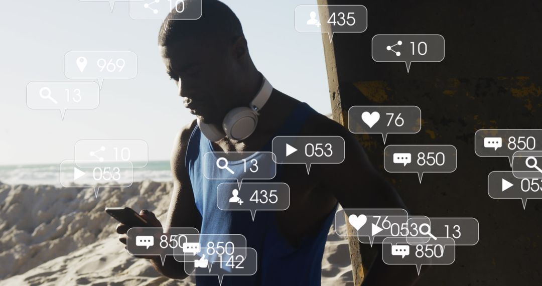 Digital Fitness: Man Engaging Online Community Via Smartphone