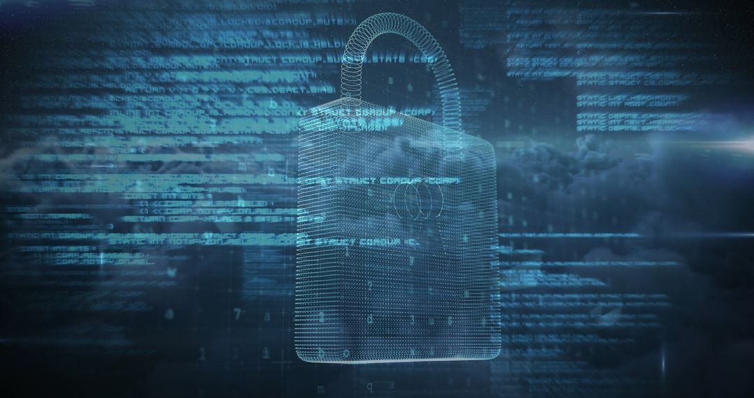 Cybersecurity Concept with Digital Lock Over Code Background