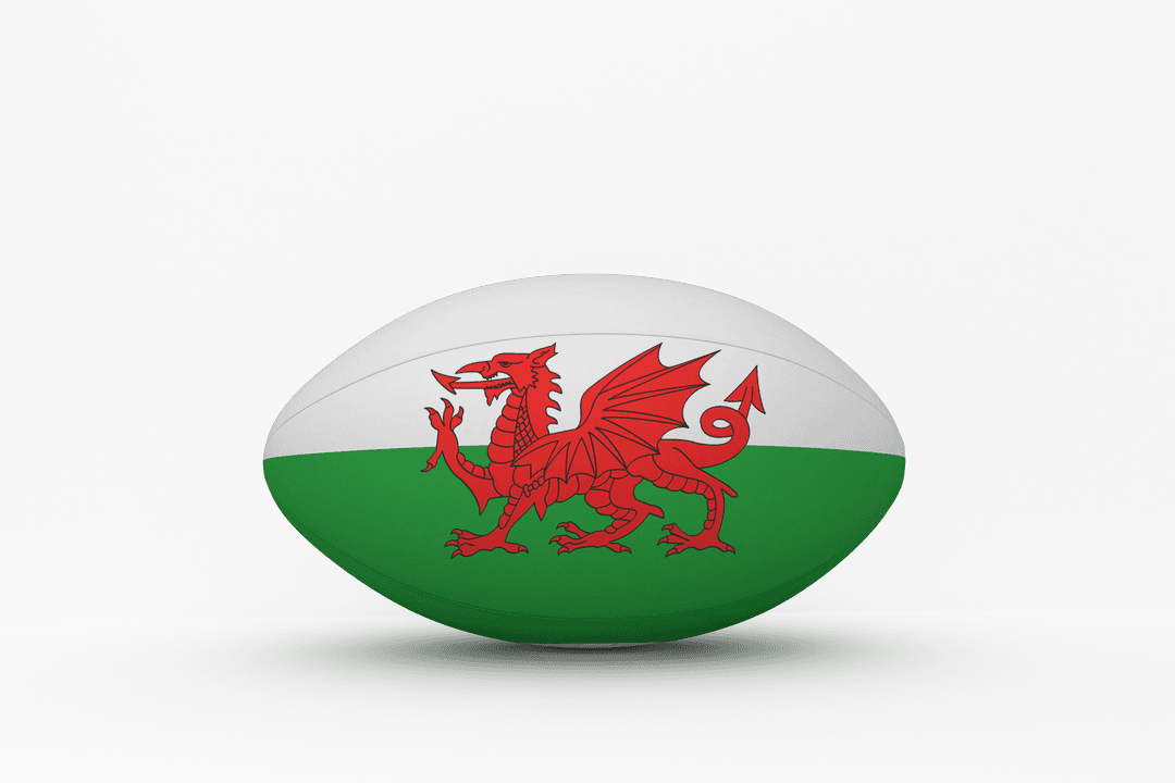 Transparent Rugby Ball Featuring Welsh Flag Emblem