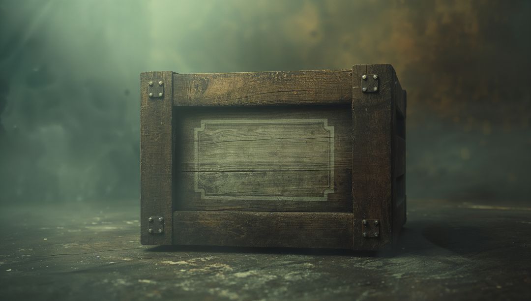 Mysterious Wooden Crate in Misty Atmosphere