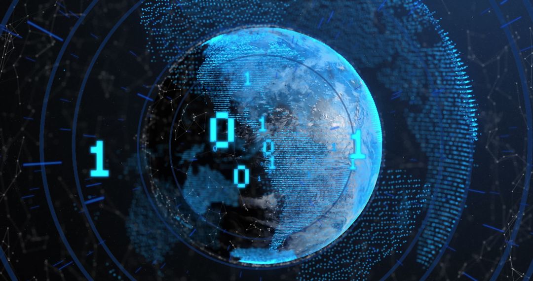 Binary Digital Globe with Global Network Connections