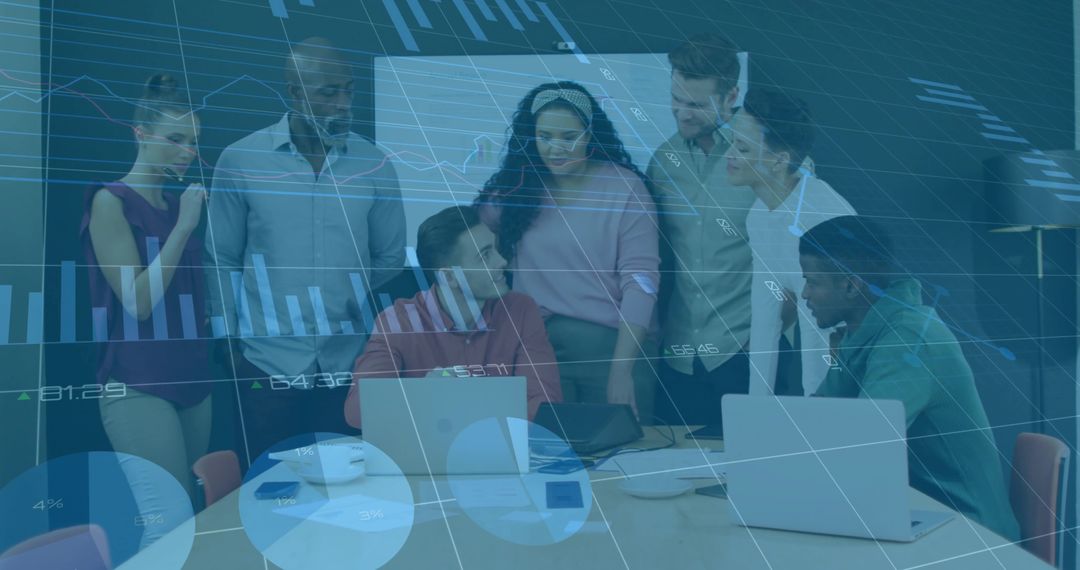 Diverse Team Collaborating with Laptops in Office Meeting