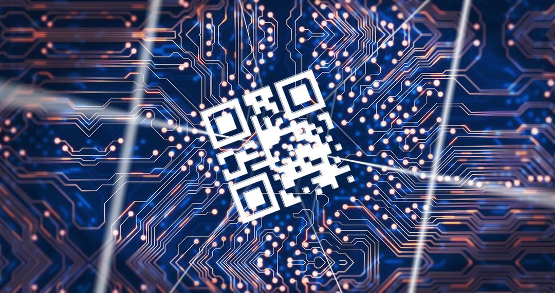 QR Code Overlay on Circuit Board for Technology Theme