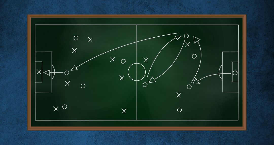 Strategic Football Game Plan on Chalkboard Over Blue Background - Free Images, Stock Photos and Pictures on Pikwizard.com