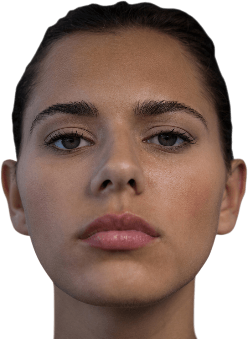 Transparent Face Close Up Highlighting Smooth Skin and Professional Makeup Look