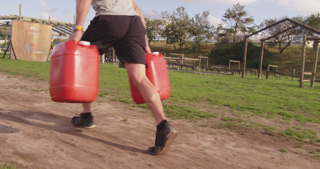 Man Completing Outdoor Fitness Challenge with Water Containers - Free Images, Stock Photos and Pictures on Pikwizard.com