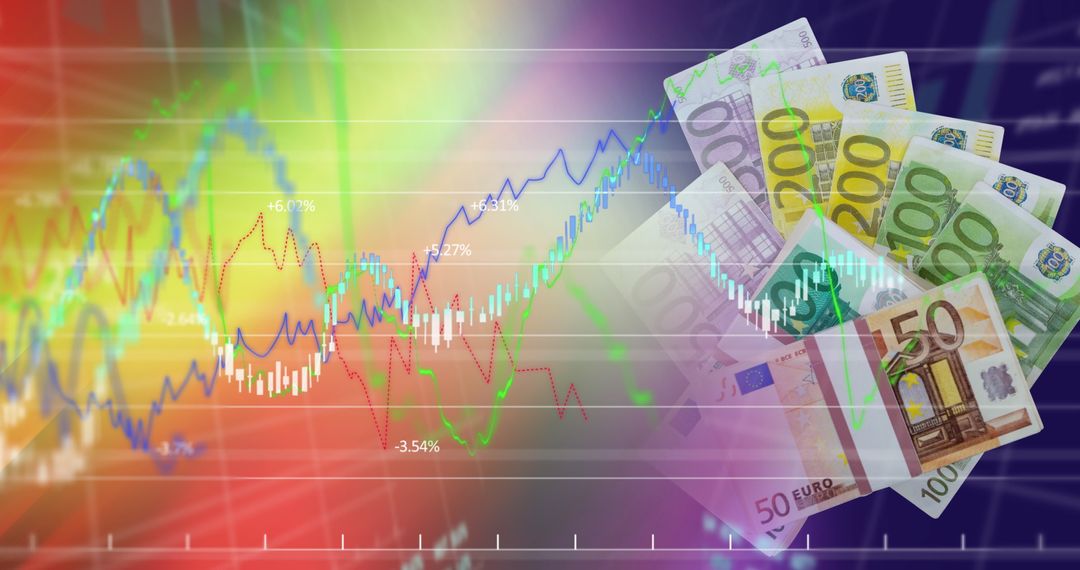 Financial Data Overlaid with Euro Currency for Global Business Insight