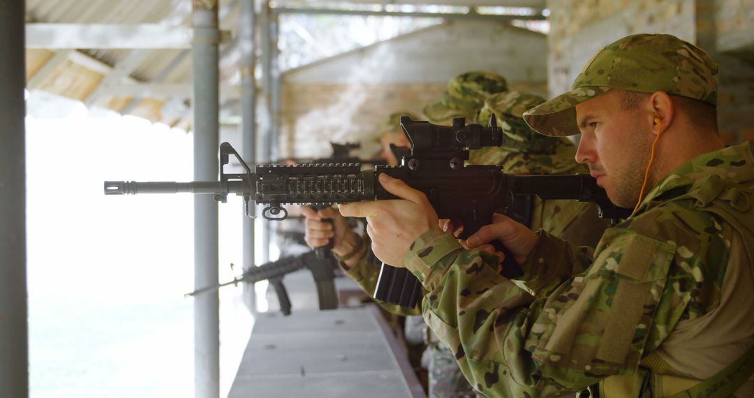 Soldiers Taking Aim During Gun Training Exercise - Free Images, Stock Photos and Pictures on Pikwizard.com