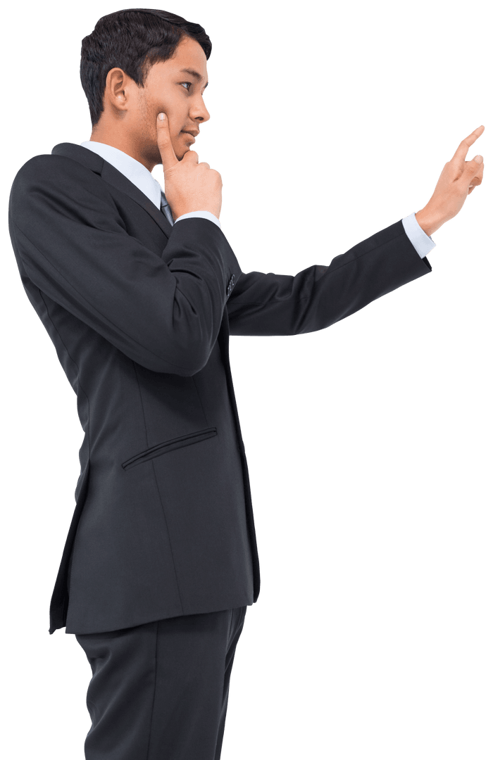Confident Businessman in Deep Thought on Transparent Background