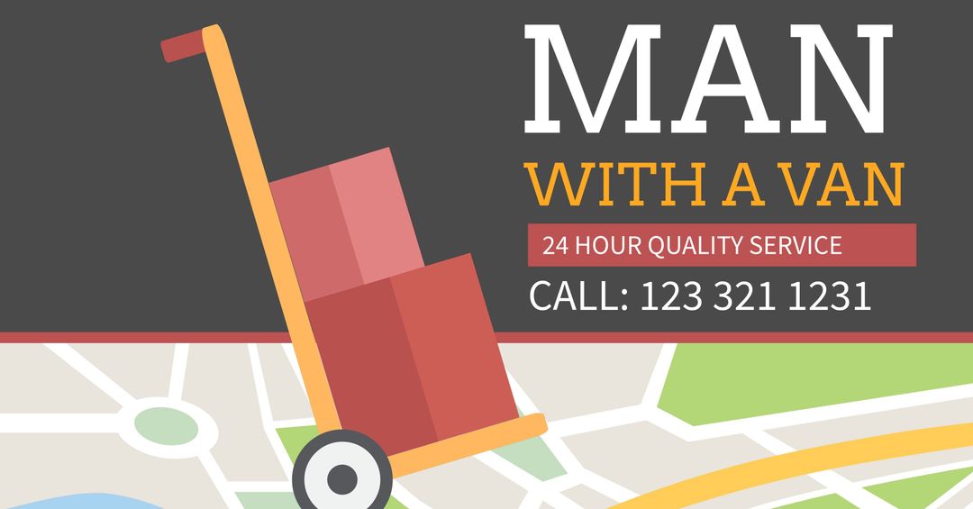 Reliable Moving Service Advertisement with Hand Truck and Map