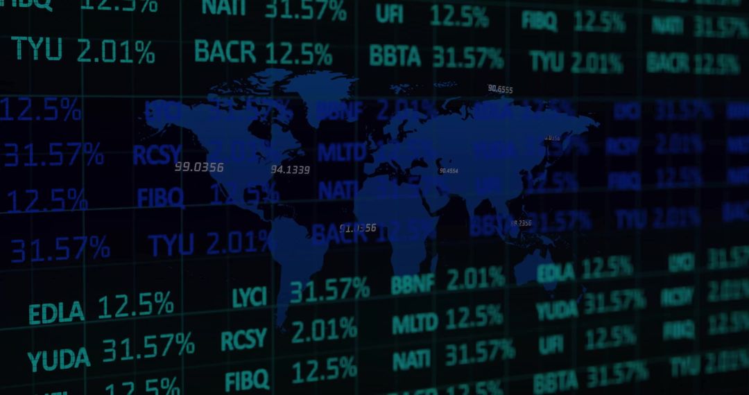 Global Financial Data Concept with Digital World Map Overlay